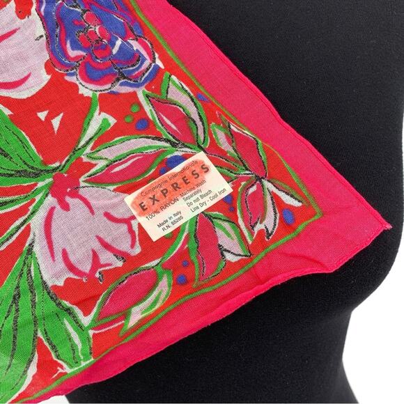 EXPRESS Floral Square Neck Scarf Pink Purple Red Green - Picture 4 of 5